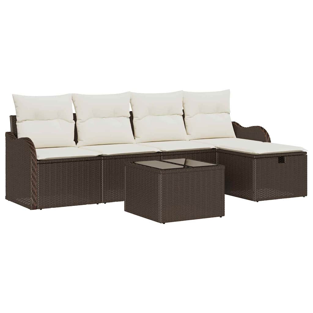Garten-Sofa-Set mit Kissen mit Speicher 6 pcs Braun Poly Rattan